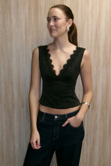 Perfect Stranger Evoke Satin Lace Top Black