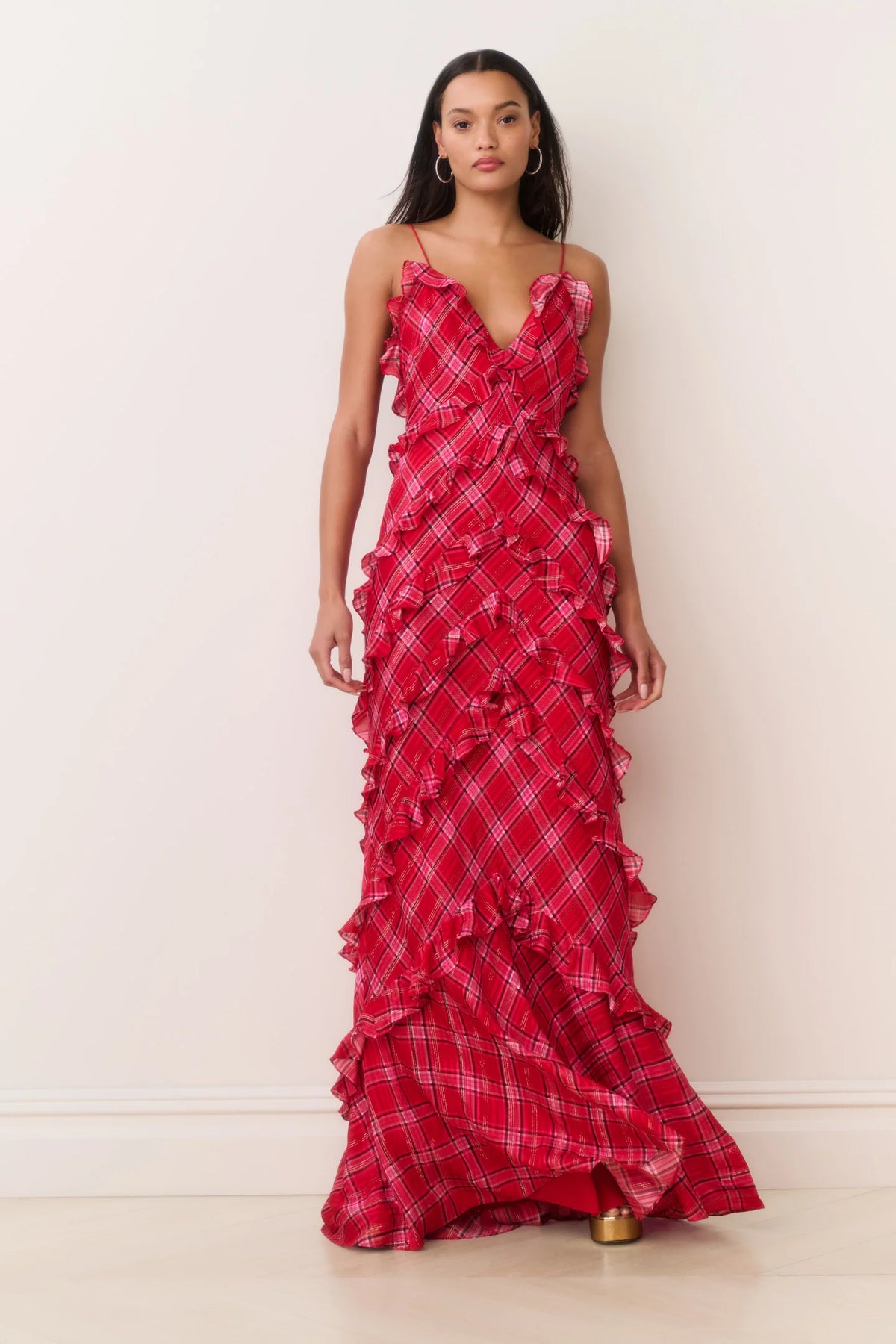 Ellietta Tartan Ruffle Maxi Dress