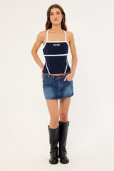 Rusty Demi Queen Fitted Cami Top Navy Blue &amp; White