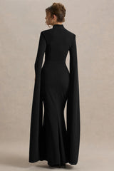 Esme | Black Square-Neck Maxi Dress With Cape Sleeves