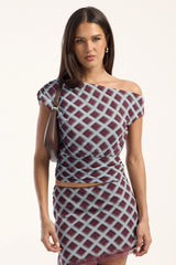Luck & Trouble Nessa Off Shoulder Top Blue Check