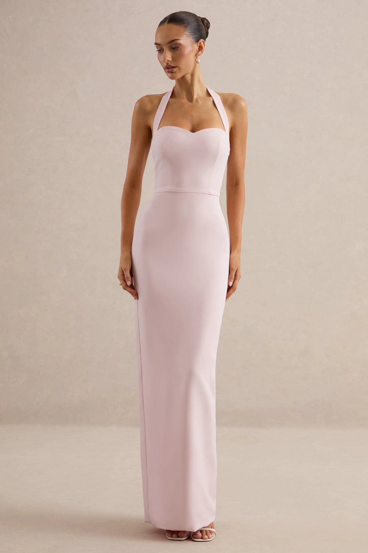Heloira | Light Pink Sweetheart-Neck Maxi Dress