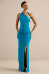 Elirae | Cobalt Asymmetric-Neck Maxi Dress With Twist Strap And Front High Split