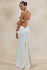 Elirae | White Asymmetric-Neck Maxi Dress With Twist Strap And Front High Split
