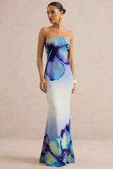Ceremony | Blue Ombre Floral Print Bandeau Maxi Dress