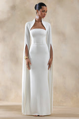 Esme | White Square-Neck Maxi Dress With Cape Sleeves