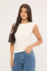 Perfect Stranger Luciana Boat Neck  Top White