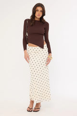 Perfect Stranger Long Sleeve Asymmetrical Rib Knit Top Brown