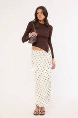 Perfect Stranger Long Sleeve Asymmetrical Rib Knit Top Brown