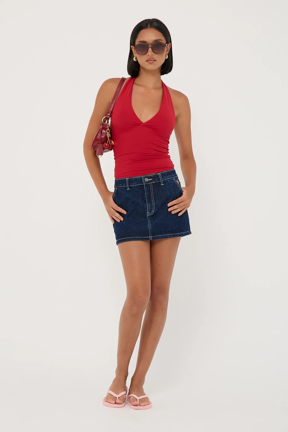 Rusty Billie Low Rise Denim Mini Skirt Indigo