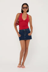 Rusty Billie Low Rise Denim Mini Skirt Indigo
