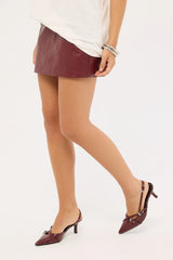 Perfect Stranger Kandice Mid Rise Faux Leather Mini Skirt Burgundy