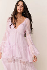 Devina Silk Chiffon Lace Maxi Dress