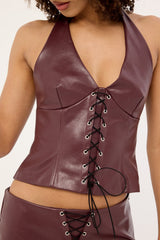 Motel Wahya Top Faux Leather Plum