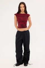 Worship Entwine Boat Neck Top Deep Cherry