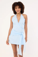 Luck & Trouble Lennox Halter Tie Mini Dress Blue