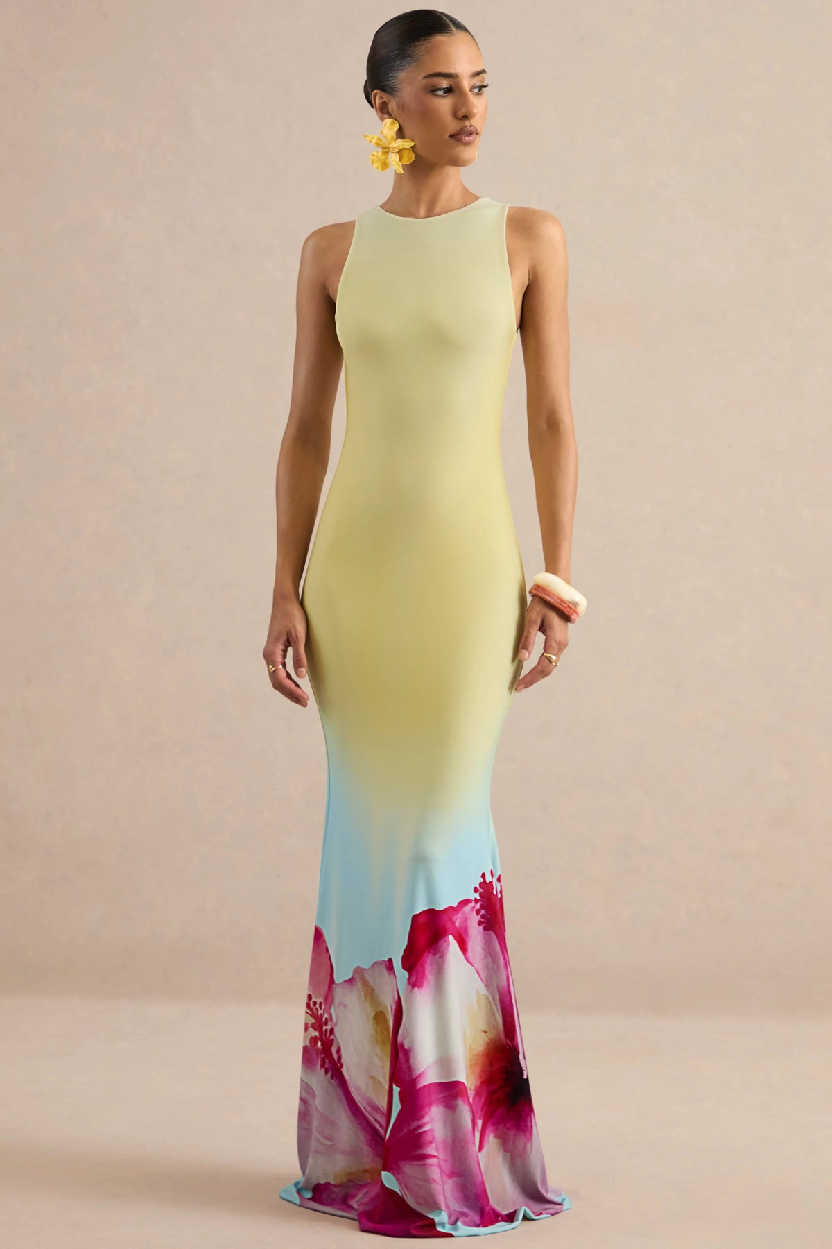 Marlo | Yellow Ombre Lily Print Maxi Dress