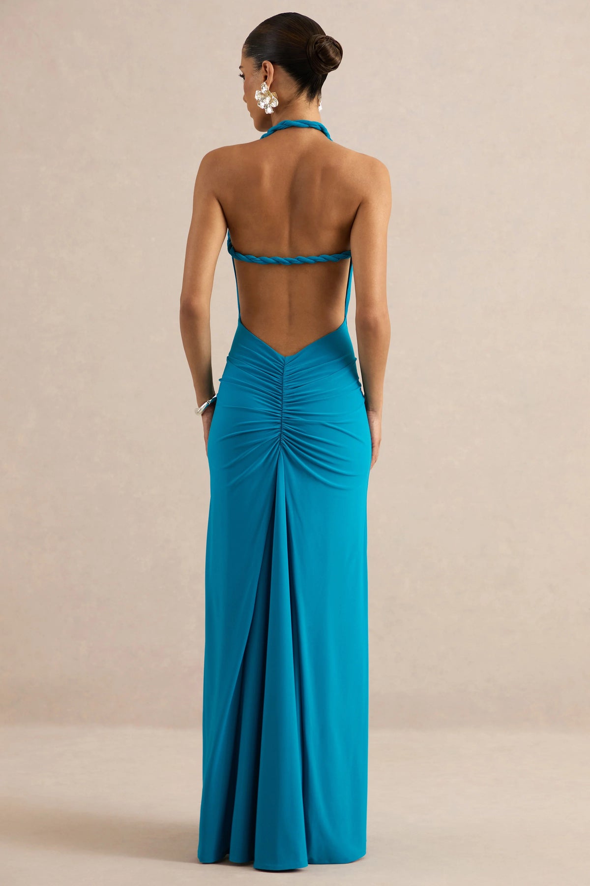 Elirae | Cobalt Asymmetric-Neck Maxi Dress With Twist Strap And Front High Split